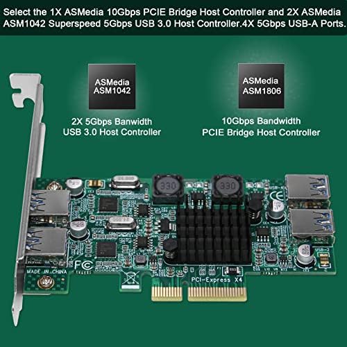 FEBSMART 4-PORTS PCIE SUPERSPEED 5Gbps Card USB 3.0 para Windows e Linux Desktop PCs, 2x canais de 5 Gbps dedicados 10 Gbps