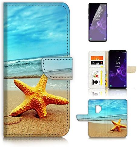 Capa de carteira flip e pacote de protetor de tela - a0021 peixe de estrela do céu de praia de praia