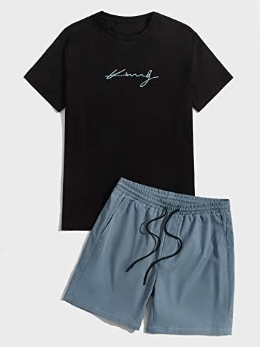 VERDUSA Men's 2 peças Carta de roupa impressa camiseta de manga curta e conjuntos curtos