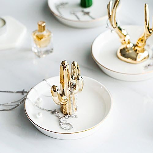 Socosy fofo cacto de cerâmica cacto de jóia titular de joias de bugiganga prato de anel de bandeja para brincar chaves de pulseira colar
