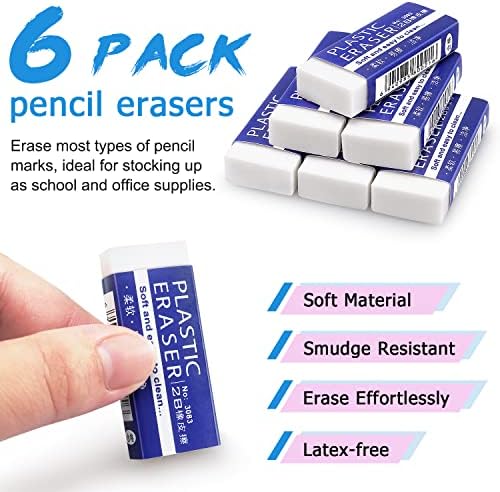 A borrachas de lápis Tamaki 12 Pack, grandes borrachas brancas para escritório escolar, apagadores de arte para desenhar