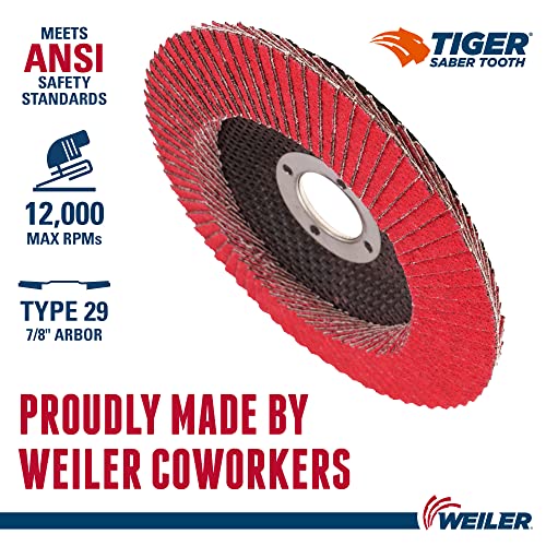 Weiler 50539 5 Saber Dente Abrasive Flap Disc, cônico, apoio fenólico, 60c, 7/8 A.H, fabricado nos EUA