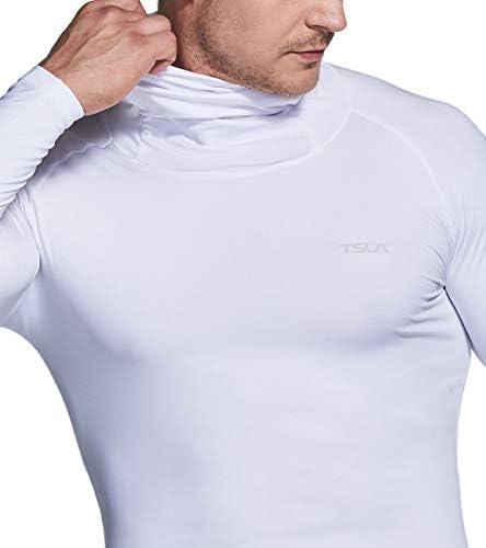 Camisetas de compressão térmica de TSLA masculina com máscara, camada de base de esportes de inverno de manga longa, camisa
