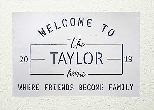 Família personalizada Bem -vindo estêncil por Studior12 | Decoração de casa da fazenda industrial DIY | Artesanato e pintura