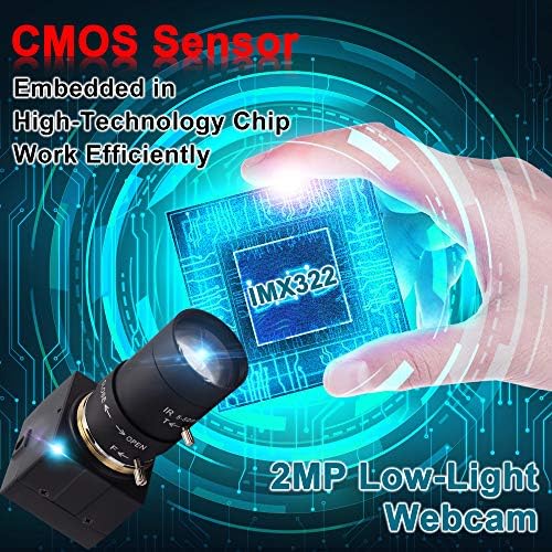 Hotpet 1080p Webcam USB, lente manual varifocal de 2,8-12mm, câmera da web USB2.0 de 2MP, baixa iluminação 0.01lux, H.264