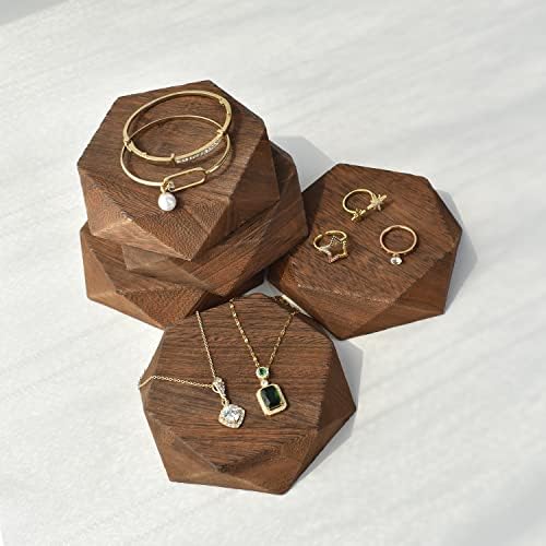 Mooca 5pcs Risers de madeira poligonal para exibição de jóias, riser de jóias de madeira, 5 x 4 3/8 x 1 , cor marrom