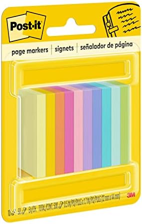 Marcadores de páginas post-it, cores brilhantes variadas, 1/2 em x 2 in, 50 marcadores/almofada, 10 pads/pacote