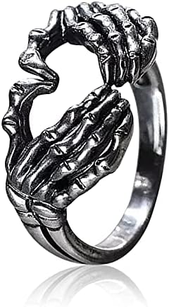 Anel de mão de esqueleto de gesto de amor gótico para rock punk esqueleto anel de mão de halloween truques de figurino