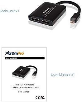 Xtrempro USB Mini DisplayPort para 2 DisplayPort MST Hub, DP 1.2 a 2 divisor, divisor de monitor duplo, suporte 4K, 1080p, HDCP, para