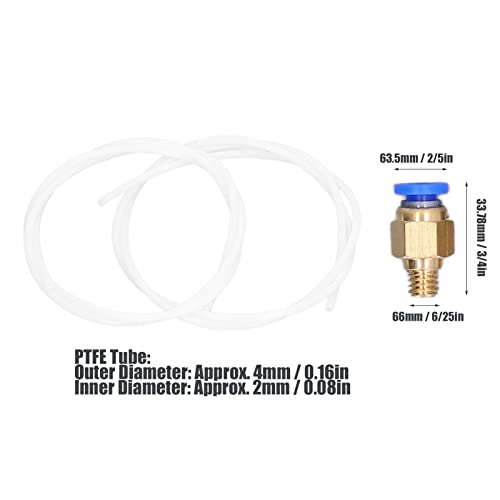 Tubo ptfe, kit de ajuste de tubulação pneumática, 2pcs ptfe ar mangueira tubo 1m com 4pcs de brass pc4-m6 conector reto pneumático