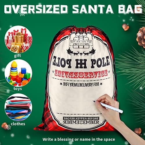 6 PCs Christmas Papai Noel Sack grande bolsa de presente de poliéster de Natal com cordão e fivela ajustável grande bolsa de presente