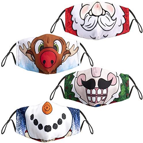 Hauntlook - Kids Reutilable Cotton Face Mask com bolso de filtro - Máscaras de Natal - Papai Noel, Rudolph the Red Nariz