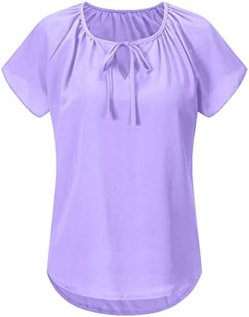 Tee de blusa para mulheres roupas de outono de verão na moda Manga curta V pescoço peplum rasgado camisa de brunch básica angustiada