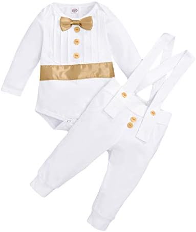 Baby menino batismo trajes de batismo cavalheiro bowtie macacão suspensórios calças festas de casamento festeira smoking