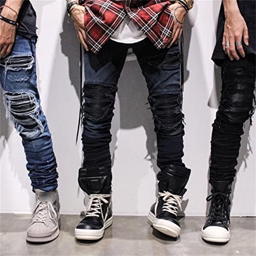 Jeans magros rasgados masculinos Slim Slim Fit Hip Hop Pontas jeans angustiadas Vintage Destragou Zipper Jean Troushers