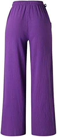 Calças de linho de algodão dsodan para mulheres, elástica cintura alta perna larga rua solta as calças casuais vintage para