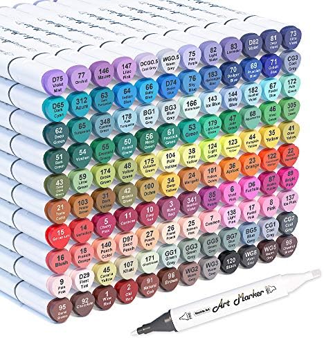121 cores marcadores de arte à base de álcool de ponta dupla, 120 cores mais 1 liquidificador marcador permanente 1 bloco de marcadores com estojo perfeito para crianças adultos para colorir livros de desenho de desenho…