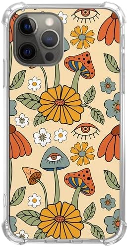 Jyrgkunlt Aesthetic Retro 70S Case para iPhone 13 Pro, cogumelos hippies e flores com os olhos compatíveis com o iPhone 13
