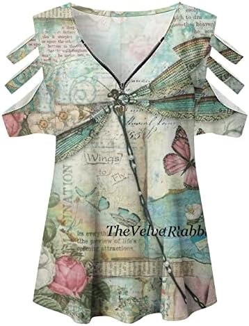 Blusa Yayiya camiseta para meninas de manga curta 2023 fora do ombro algodão vneck zip up blouse de flor de impressão