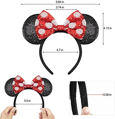 Yuniss 2 PCs Minnie Ears, Bandas de cabeça de orelhas de lantejoulas brilhantes para lantejoulas para adultos festas