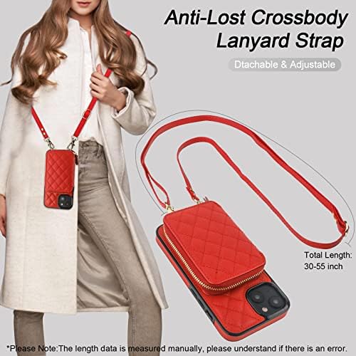 Caixa de carteira bocasal Crossbody para iPhone 14, RFID bloqueando a tampa da bolsa de bolsa de couro com zíper de couro