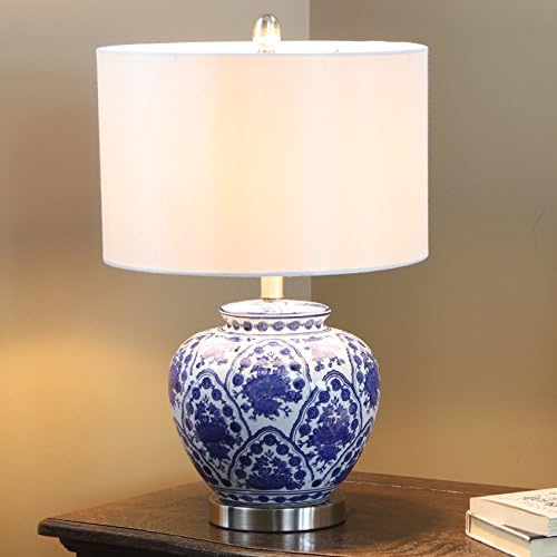 Terapia de decoração TL7912 Lâmpada de mesa de cerâmica floral, azul/branco
