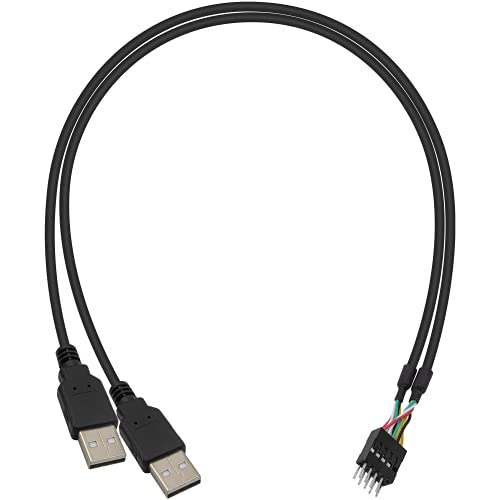 Duttek 9 pinos Cabeçalho masculino, Cabeçalho USB Splitter masculino, Splitter USB de 9 pinos, para uso de cabo masculino USB duplo para design de dispositivos conectados para conectar -se aos pinos de cabeçalho da placa -mãe USB ao conector USB 2.0 0,5m 2pack
