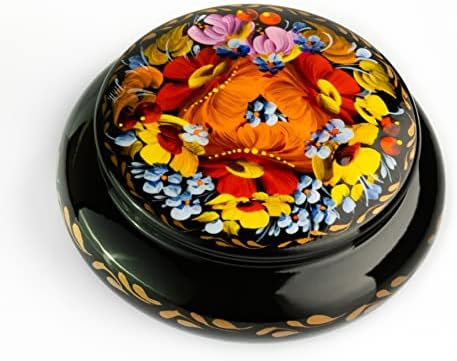 Caixa de jóias de laca de laca Sapfir para brincos, colar, anéis, case de madeira de padrão floral étnico pintado à mão