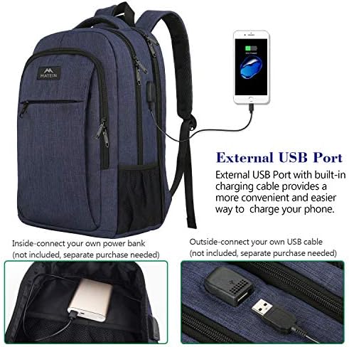 Matein Large College Mackpack, mochila durável de computador com porta de carregamento USB Notebook de 17 polegadas, mochila para
