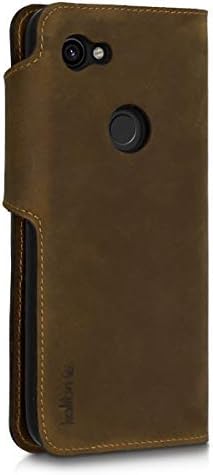Case Kalibri Compatível com Google Pixel 3A - Case Caso Real Leather Protective Cartet Tampa com Card Slot - Brown