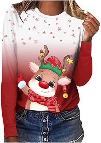 Crewas de tripulação feminino Holiday Holiday Christmas Lounge Outerwear Sweatshirt Gradiente de manga longa LONCE FIT KAWAII CASA