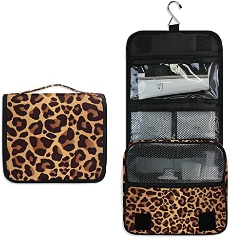 Sacos de higiene pessoal pendurados por leopardo, sacos de maquiagem portáteis de viagem de leopardo, sacos de armazenamento quadrado à prova d'água com bolsas de zíper, maquiagem Beauty Cosmetic Bags Acessórios Organizador para mulheres e meninas