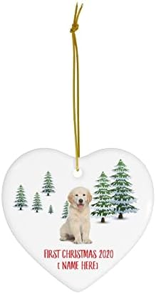 Nome personalizado Ano personalizado Golden Retriever Creme de filhote Primeiro 2023 Árvores de Natal Presentes Ano Novo 2024 Decorações Cerâmica de Coração Invernal