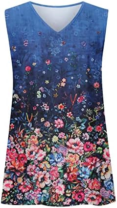Tanques tops para túnica de túnica floral casual feminina Túmulos de verão V Neck Vintage Sleeseless Tank Tees