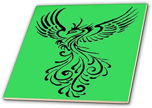 3drose Rising from the Ashes Phoenix Black Illustration on Green - Tiles