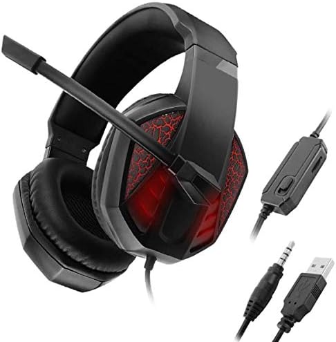 Fone de ouvido de jogo USB de 3,5 mm, fone de ouvido a surround estéreo com microfone de redução de ruído e efeito de luz