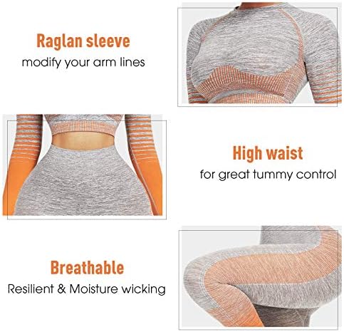 Conjuntos de exercícios de JoyMode para mulheres de 2 peças de cintura alta perneiras sem costura e roupa de ioga de topo de colheita