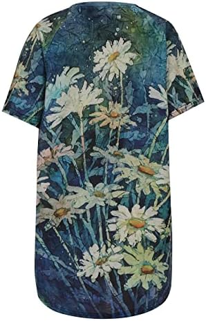 Camisa de algodão adolescente Camisa de algodão curta Crewneck Boat Gráfico de girassol impressão Floral Floral Brunch