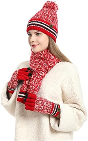 Chapéu de gorro de inverno Necuar lenço quente e luvas de tela de toque definidas para mulheres e homens, 3 em 1 conjunto de tampa de