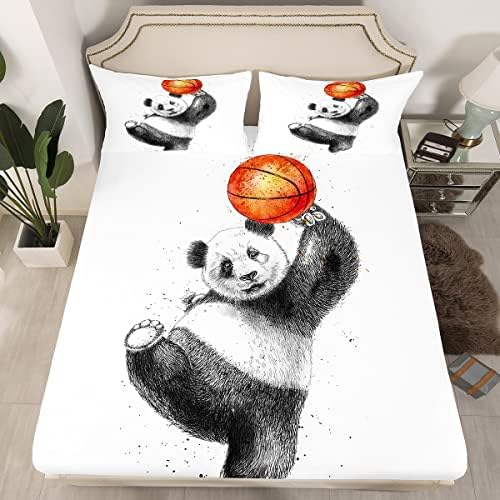 Lençóis de cama de panda lençóis de basquete para crianças adolescentes, meninos esportes de bola conjuntos de cama de animais