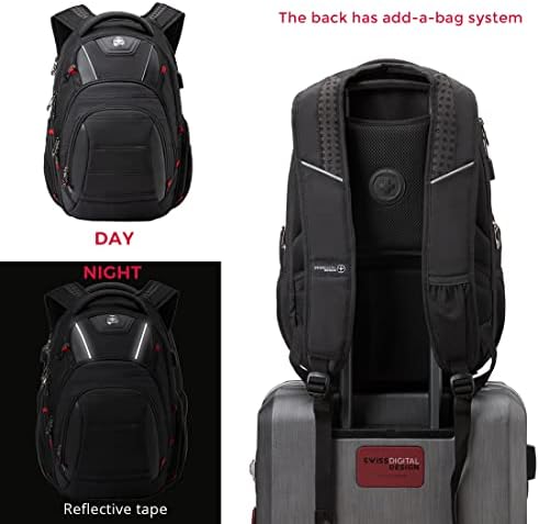 SwissDigital Design Circuito College Backpack de viagens de negócios TSA Friendly Built in USB Charging RFID Protection encaixa laptops até 15,6 preto