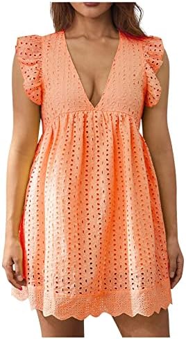 Roupas Fragarn Beach for Women 2023 férias, tanque de bolso de recorte feminino Hakama Summer Solid V Mini Dress Dress