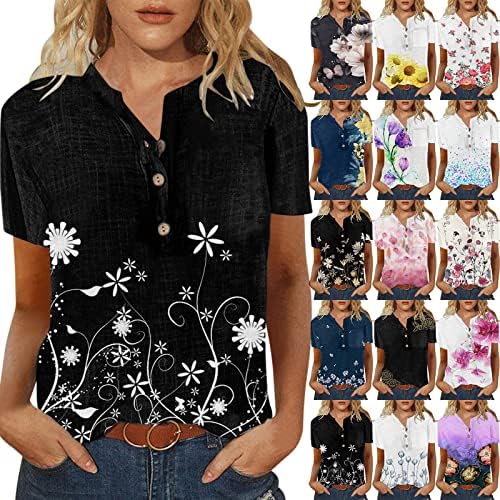 Tops for Women Casual Elegant Button Down camisetas de manga curta Office V Neck Business Bloups Tops Tops