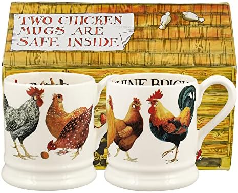 EMMA BRIDGEDAWAWATER Handmade Ceramic Rise & Shine Script Conjunto de presentes de frango de 2 canecas de café e chá de meio-pint