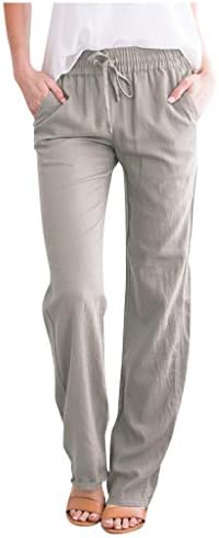 Calças casuais da mulher calças de linho de pernas retas sólidas calças de linho na cintura alta calça relaxada de