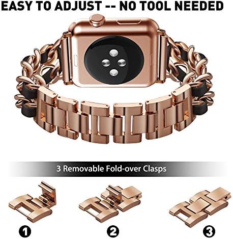 Mosonio Apple Watch Band Compatível com a série Iwatch 6/5/4, Iwatch Band With 2 Pack 44mm Bling Case for Women - Rose