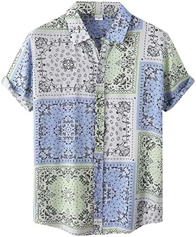XXBR Mens Casual Button Down Camisas de manga curta Impressão gráfica geométrica Camisa havaiana Summer Summer Beach Collared