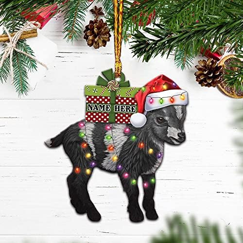 Nome personalizado Baby Black Goat Wear Red Santa Hat Hat Farm Animal Amante da Árvore de Natal Decoração de Ornamento