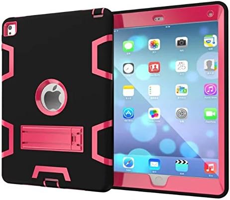 Silicone de absorção de choque e capa de proteção de proteção de corpo inteiro com kickstand [bônus do protetor de tela] para iPad Pro 9.7 Lançado - Pink/Black