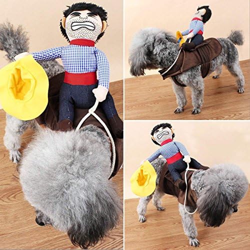 Fantasia de cão de cowboy de Ismarten para cães de roupa de cães estilo cavaleiro com traje de boneca e chapéu para animais